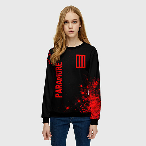 Женский свитшот Paramore - red gradient вертикально / 3D-Черный – фото 3