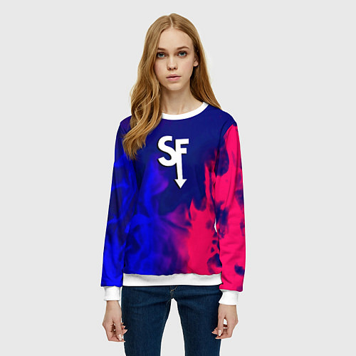Женский свитшот Sally face neon flame / 3D-Белый – фото 3
