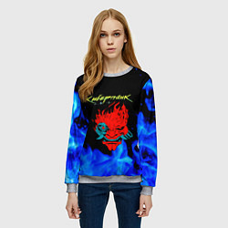 Свитшот женский Киберпанк голубой огонь, цвет: 3D-меланж — фото 2