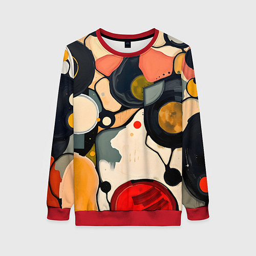 Женский свитшот Абстракция с кругами и краской / 3D-Красный – фото 1