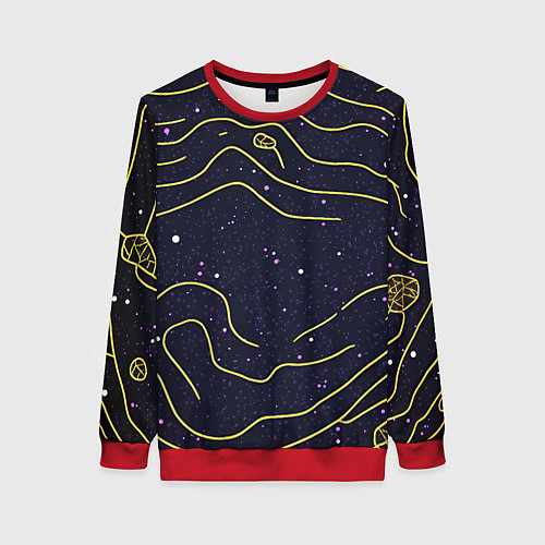 Женский свитшот Абстракция золотых линий текстура / 3D-Красный – фото 1