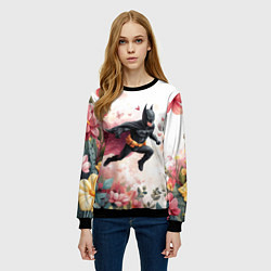 Свитшот женский Бэтмен прыгает над цветами и бабочками, цвет: 3D-черный — фото 2