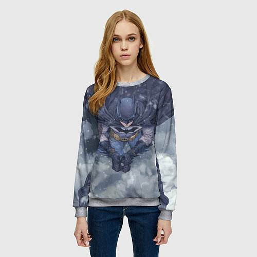 Женский свитшот Бэтмен на фоне снегопада / 3D-Меланж – фото 3