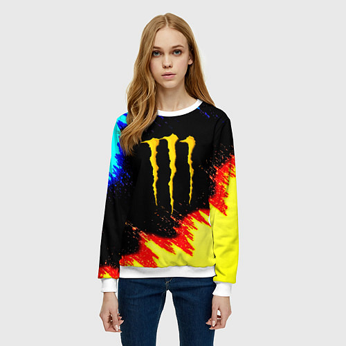 Женский свитшот Monster energy огненные краски / 3D-Белый – фото 3