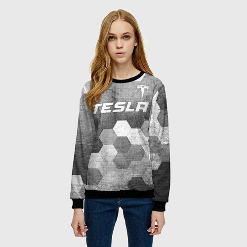 Женский свитшот Tesla - grey gradient посередине / 3D-Черный – фото 3