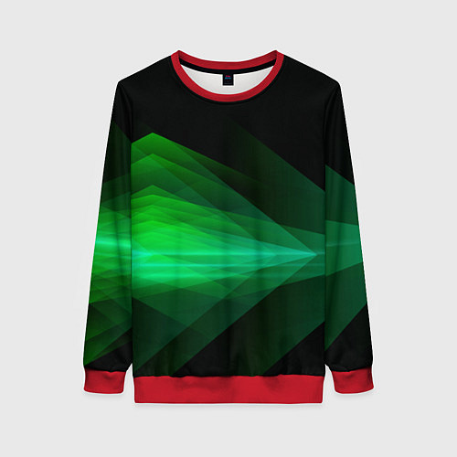Женский свитшот Неоновая зеленая абстракция на черном фоне / 3D-Красный – фото 1