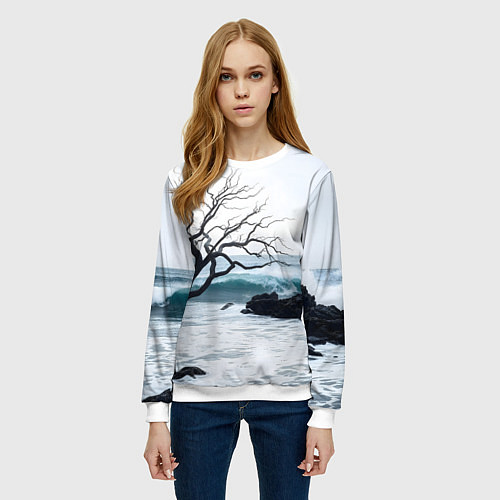 Женский свитшот Дерево в море / 3D-Белый – фото 3