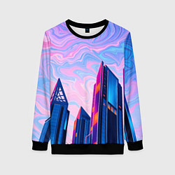 Свитшот женский Абстракция с небоскребами, цвет: 3D-черный