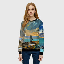Свитшот женский Мальчик и лодка, цвет: 3D-черный — фото 2