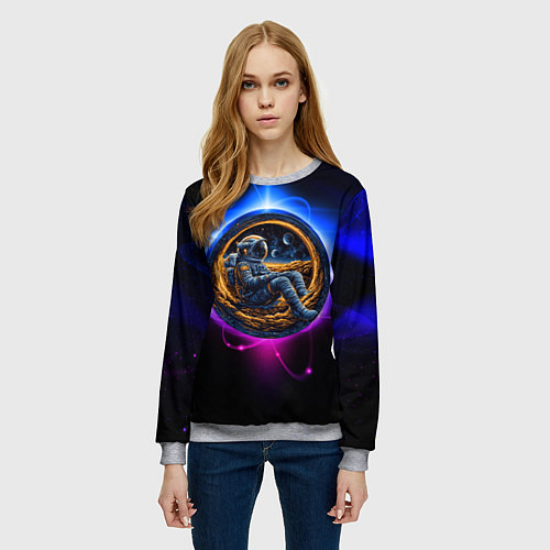 Женский свитшот Космонавт в луне / 3D-Меланж – фото 3