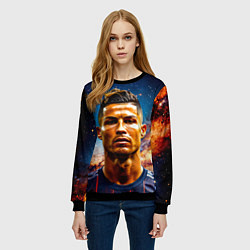 Свитшот женский Криштиану Роналду в космосе, цвет: 3D-черный — фото 2