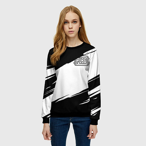 Женский свитшот PUBG черно белые краски / 3D-Черный – фото 3