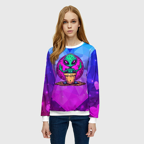 Женский свитшот Кактус в виде инопланетянина / 3D-Белый – фото 3
