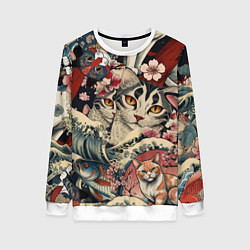 Свитшот женский Котики и рыбки в сакуре, цвет: 3D-белый