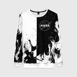 Свитшот женский Nasa черно белый огонь, цвет: 3D-белый
