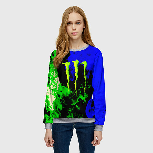 Женский свитшот Monster energy кислотный огонь / 3D-Меланж – фото 3
