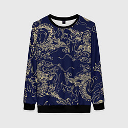 Женский свитшот Золотые драконы на синем