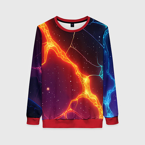 Женский свитшот Сине-оранжевые молнии текстура / 3D-Красный – фото 1