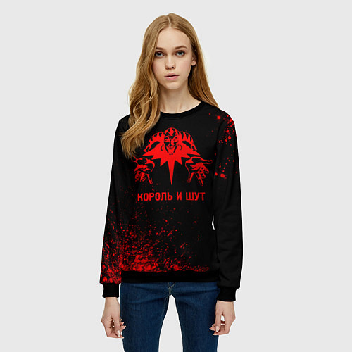 Женский свитшот Король и Шут - red gradient / 3D-Черный – фото 3