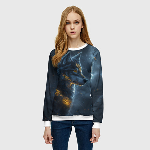 Женский свитшот Волк фэнтези стиль / 3D-Белый – фото 3