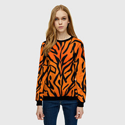 Свитшот женский Тигровый огненный паттерн, цвет: 3D-черный — фото 2