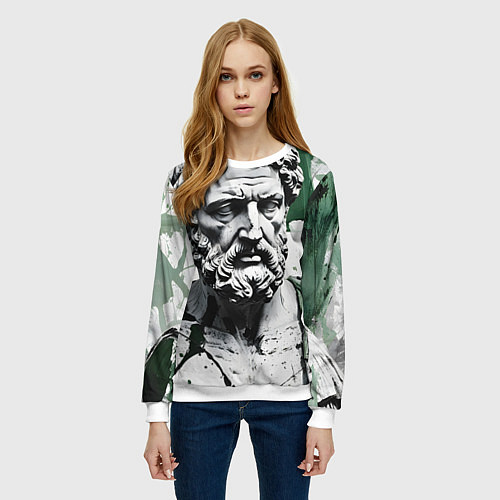 Женский свитшот Зарисовка античной статуи / 3D-Белый – фото 3