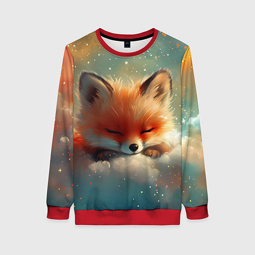 Женский свитшот Лисенок спит на облаке / 3D-Красный – фото 1