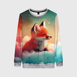 Свитшот женский Милый лисенок спит на облаке, цвет: 3D-меланж