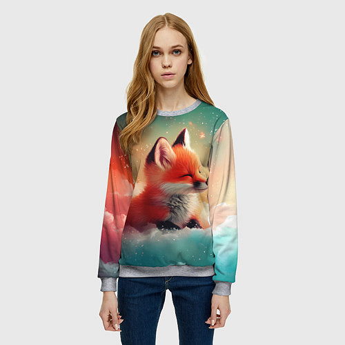 Женский свитшот Милый лисенок спит на облаке / 3D-Меланж – фото 3