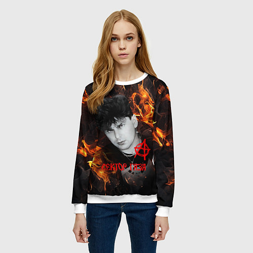 Женский свитшот Сектор газа огненный фон / 3D-Белый – фото 3
