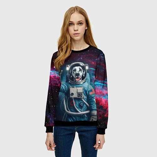 Женский свитшот Далматинец бравый космонавт - нейроарт / 3D-Черный – фото 3