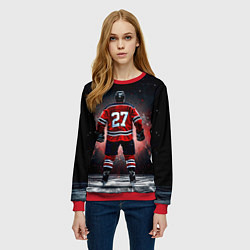 Свитшот женский Хоккеист на черном, цвет: 3D-красный — фото 2