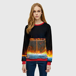 Свитшот женский Хоккейные ворота в огне, цвет: 3D-красный — фото 2