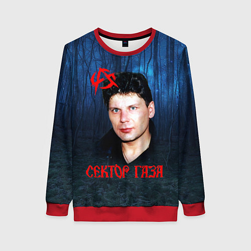 Женский свитшот Юрий Хой синий фон леса / 3D-Красный – фото 1