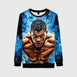Свитшот женский Артуро Гатти в синем пламени, цвет: 3D-черный