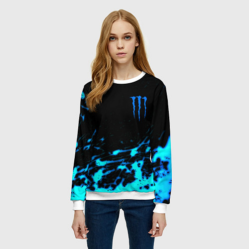 Женский свитшот Monster energy голубые краски / 3D-Белый – фото 3