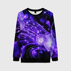 Женский свитшот Силуэты цветов на темном фоне - фиолетовое свечени