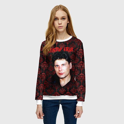 Женский свитшот Сектор газа красные узоры / 3D-Белый – фото 3