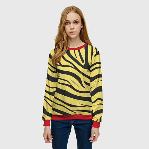 Женский свитшот Светлый тигровый паттерн / 3D-Красный – фото 3