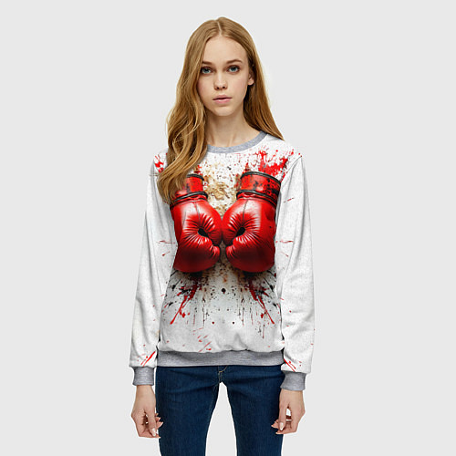 Женский свитшот Красные бойцовские перчатки на белом / 3D-Меланж – фото 3