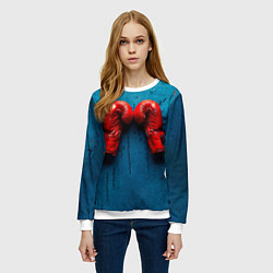 Свитшот женский Бойцовские перчатки на синем, цвет: 3D-белый — фото 2