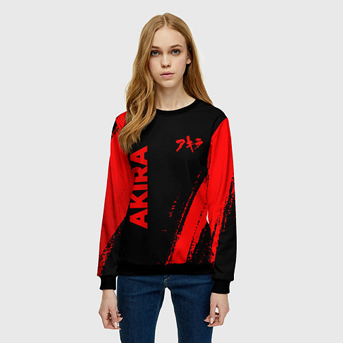 Женский свитшот Akira - red gradient вертикально / 3D-Черный – фото 3