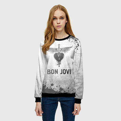Женский свитшот Bon Jovi - white gradient / 3D-Черный – фото 3