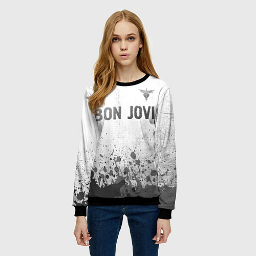 Женский свитшот Bon Jovi - white gradient посередине / 3D-Черный – фото 3