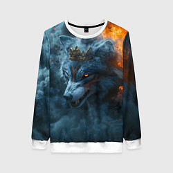 Свитшот женский Волк в короне в огне, цвет: 3D-белый