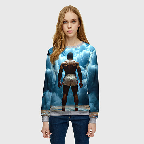 Женский свитшот Мухаммед Али в синем дыму / 3D-Меланж – фото 3