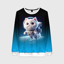 Свитшот женский Милый белый котёнок космонавт, цвет: 3D-белый