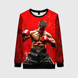 Свитшот женский Кикбоксер в красном, цвет: 3D-черный
