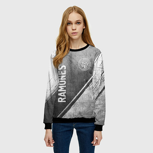 Женский свитшот Ramones - grey gradient вертикально / 3D-Черный – фото 3