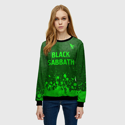 Женский свитшот Black Sabbath - green gradient посередине / 3D-Черный – фото 3